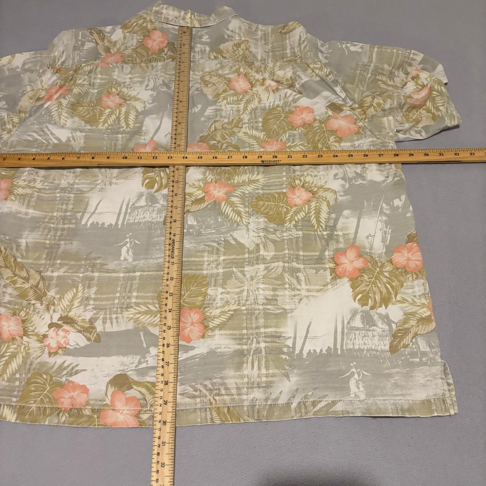 Tommy Bahama Mens 3XL Silk Cotton Tropical Hula Scenic Print Shirt Sage Green